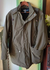 Polo Ralph Lauren Coat Jacket Khaki Green Vintage 90s Hooded Polo USA LARGE - Picture 1 of 9