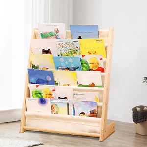 Kids Book Rack Canvas And Pine Storage Toddler Toy Organizer For Nursery Bedroom - Picture 1 of 12