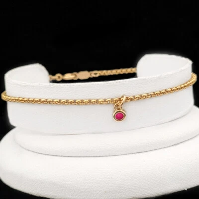 TODAS LAS LONGITUDES 9"-14" MAGENTA ROSA CIRCONITA Eslabón Belcher Oro 18K EP Tobillera Cadena Foto 1 de 4