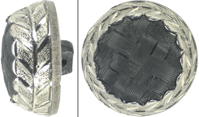 C1920-30s Vintage Silver Wheat Border Luster Black Glass Basket Weave Button .87 - Image 1 of 4