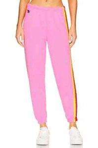 Aviator Nation Sweatpants Rainbow Striped Neon Pink Joggers Casual 12 - Picture 1 of 9