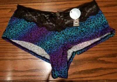 NWT XOXO CHEEKY BOYSHORT PANTIES LACE FRNT PANEL INSET BLUE ANIMAL 4526 1X 2X 3X - Image 1 of 2