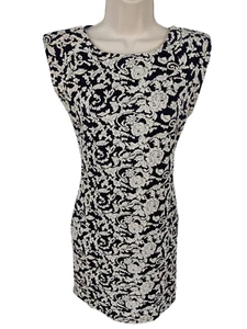 WOMENS AX PARIS UK 10 BLACK MIX FLORAL JACQUARD MINI PARTY BODYCON WORK DRESS - Picture 1 of 4