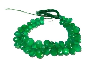 1 filamento de pera de ónix verde natural facetada 5x7-6x9 mm, cuentas de pera de ónix verde de 7" pulgadas - Imagen 1 de 4
