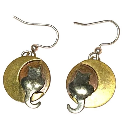 PENDIENTES GATO EN LUNA CRECIENTE Metales Mezclados Gatito Vintage Foto 1 de 3
