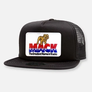 MACK Trucks Flat Bill Baseball Cap Hat Embroidered Patch Mesh Snapback Black - Picture 1 of 1