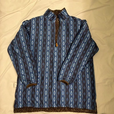 Jaqueta geométrica masculina Sherpa reversível azul e preta EUA Palm tamanho M 1/4 zíper - Imagem 1 de 4