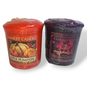 2 Retired Scented Yankee Candle Votives; Halloween Witches Brew & Apple Pumpkin - Picture 1 of 3