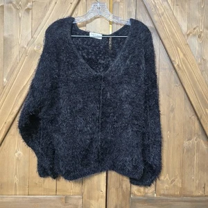 Eodyn & Annie Black Fuzzy Knit Sweater Women’s M Oversized Soft Cozy Pullover - Picture 1 of 7