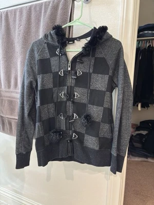 VANS Sudadera con Capucha a Cuadros Cremallera Completa con Ribete de Piel Sintética y Botón de Palanca Nueva Grande Foto 1 de 4