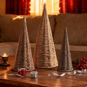 3Pcs Natural Woven Christmas Trees Decor, Artificial Christmas Tree Decorations - Picture 1 of 12