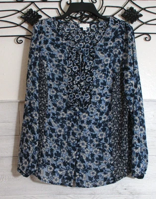 Top transparente de gran tamaño J Jill talla S manga larga multicolor floral cuello redondo Foto 1 de 4