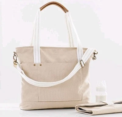 NEW Pottery Barn Kids Baby Recycled Canvas Diaper Tote w Changing Pad Beige NWT! - Image 1 of 4