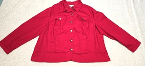 Chaqueta de mezclilla roja para mujer CJ Banks - Talla 3X - Mezcla de algodón elástico - Botón delantero - Imagen 1 de 13