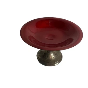 Reed & Barton 141 Silver Plate w/Red Enamel Pedestal Candy Nut Dish Compote Read - Picture 1 of 12