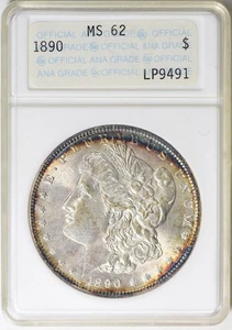 1890 Morgan dollaro d'argento ANACS MS-62 "ANA Slab" - Foto 1 di 2
