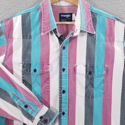 RARE Vintage Wrangler Brushpopper Shirt 18 36 XXL Western Rodeo Cowboy Striped - Image 1 of 4