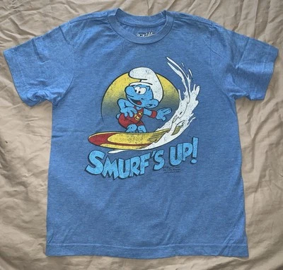 SMURF'S UP! Youth Small Old Navy 2011 retro distressed blue T shirt 16 x 21.5 - Image 1 of 4