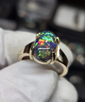 Anillo de ópalo etíope natural 14k anillo de piedras preciosas de ópalo negro natural anillo de ópalo negro Foto 1 de 4