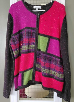 Suéter Coldwater Creek Nuevo con Etiquetas Mujeres L Y2K Artístico con Cremallera De Colección Retazos Geométricos Foto 1 de 4