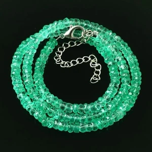 Natural Emerald Necklace 4 5mm Round Faceted Beryl Beads 20 Inch Handmade Strand - Picture 1 of 2
