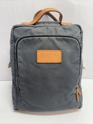 Breton Modern Day Briefcase Laptop Backpack Canvas Leather Grey - Image 1 of 4