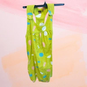Tea Collection Girls Sz 12 Linen Blend Dress Green Circles - Picture 1 of 7