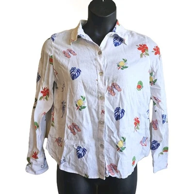 C&C California Linen Blend White Button-up Shirt Resort Vacation Medium  - Image 1 of 4