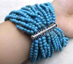 Pulsera redonda azul turquesa a rayas naturales de 4 mm para mujeres 20 hebras 7.5-8 '' - Imagen 1 de 7