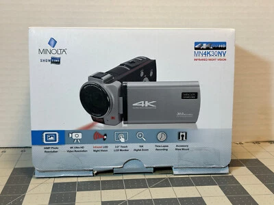 Minolta MN4K30NV 4K UHD 30MP 3" Touch Night Vision Camcorder LED Light, Gunmetal - Image 1 of 4