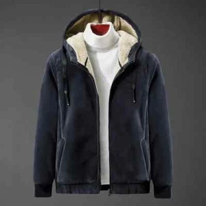 Men Lamb Wool Hooded Hoody Cashmere Sweatshirt Plus Velvet Thick Winter Clothing - Picture 1 of 14