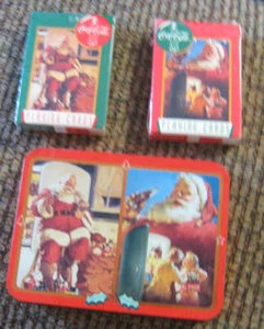 NOSTALGIA - COCA-COLA - CHRISTMAS - SANTA CLAUS - SET OF 2 PLAYING CARDS + TIN - Picture 1 of 2