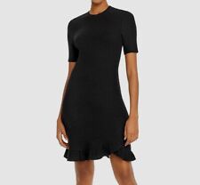 Aqua Women's Black Knit Short-Sleeve Ruffle-Hem Sheath Party Dress Size S