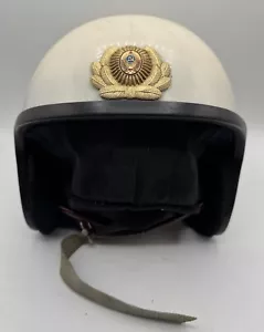 Vintage Soviet Union MVD Police Motorcycle Helmet w/ Badge Uniform USSR SALVO - Picture 1 of 13