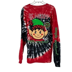 T-shirt Simply Southern Christmas manches longues tie dye femme XL rouge elfe preppy - Photo 1/6