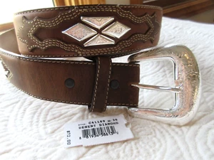 TONY LAMA SZ 36 DESERT DIAMOND WESTERN BELT LEATHER TOOLED SILVER BUCKLE ACCENTS - Picture 1 of 8