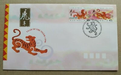 1998 Christmas Island Zodiac Animals Lunar Year of the Tiger 2v Stamps FDC - Image 1 of 3