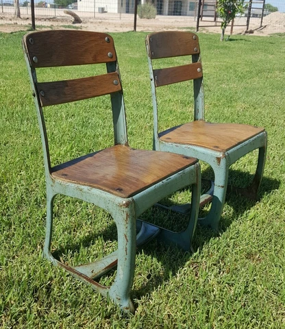 *Pair of* Vintage Wood & Steel American Seating Co Envoy Child School Chairs Cover