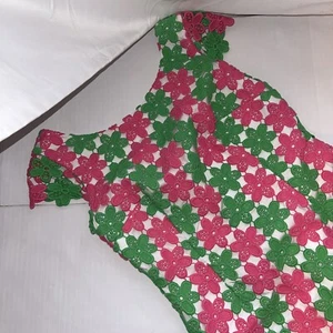 Lilly Pulitzer Womens Dress Size 0 Green Pink Floral Cap Sleeve Knee Length - Picture 1 of 9