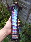 Carnival Glass.Imperial Electric Purple Ripple Vase.Lots Of Blue Iridescence.