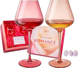 Romance Red & Pink Crystal Wine Glasses | Set of 2 | Italian Style Tall Stemmed - Picture 1 of 5