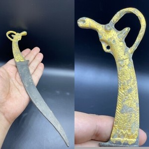 WONDERFUL ROMAN ERA BRONZE MILITARY SHORT KNIFE WITH GOLD GILDING 2000BC