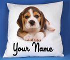 Personalised Beagle Dg Puppy White silk/satin Cushion Cover 35x35 Gift!