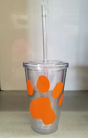 Clemson Tigers 16 Oz. Double Wall Insulated Plastic Acrylic Tumbler Lid, Straw Cover