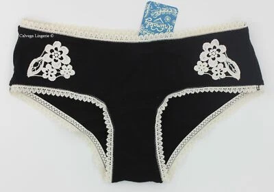  NWT Free People OB879181 "Cheyenne" Low Rise Cotton Hipster, Boyshorts, Black M - Image 1 of 4