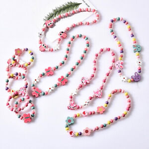 1 Set Cute Kids Jewelry Multicolor Wood Beads Charm Necklace Bracelet Girls Set