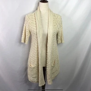Anthro Moth Gr. M Pullover offene Strickjacke Häkel Taschen creme weiß vanille - Bild 1 von 10