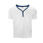 Men's Casual Short Sleeve Henry Shirt Male V-Neck T-Shirt Muscle Fitness Top Tee