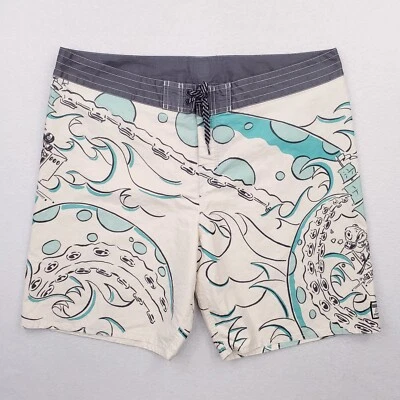 Pantalones Cortos Quiksilver Para Hombres 40 Gris Crema Pulpo Barco Pirata Morsa Monstruo Marino Foto 1 de 4