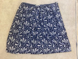 Toast Blue White 100% Silk Midi Skirt Bubble Hem Size 16 - Picture 1 of 9